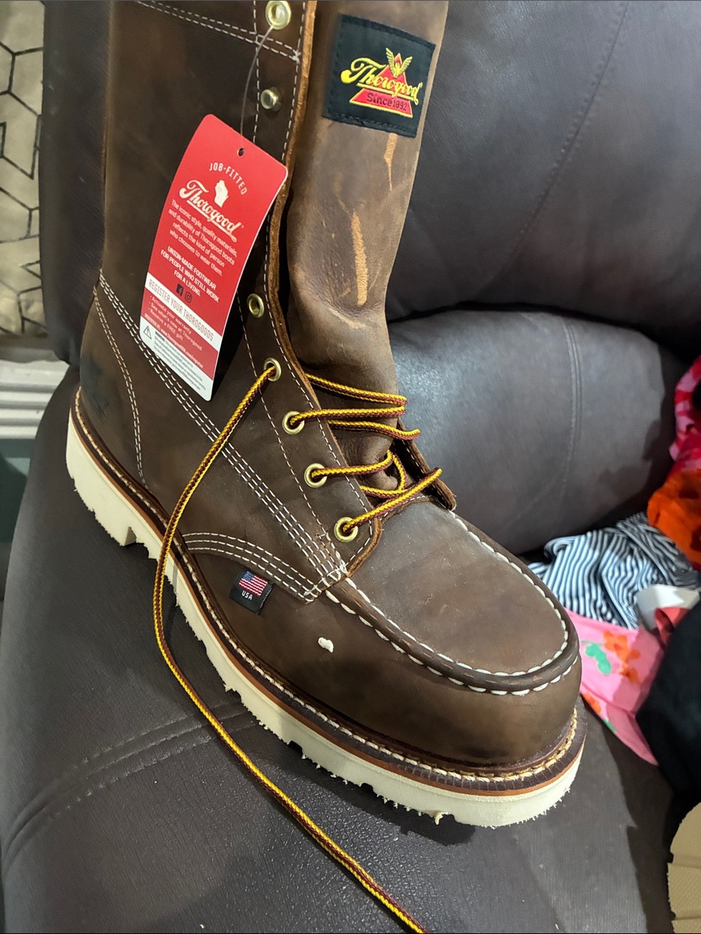 Wrangler Brown Moc Toe Work Boot with White Wedge Sole